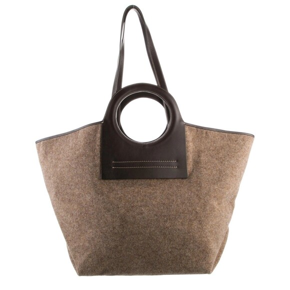 HEREU Studio Cala S Tote Bag In Brown Leather Tan Fabric Rare - Picture 1 of 10
